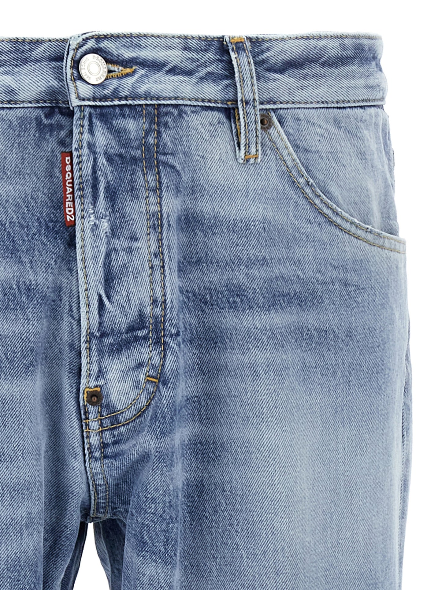 Jeans by Dsquared² for men in denim cotton & suede leather light-blue presents a refined pantology silhouette, artfully defined by a refined pantology skinny, long, and a sophisticated .