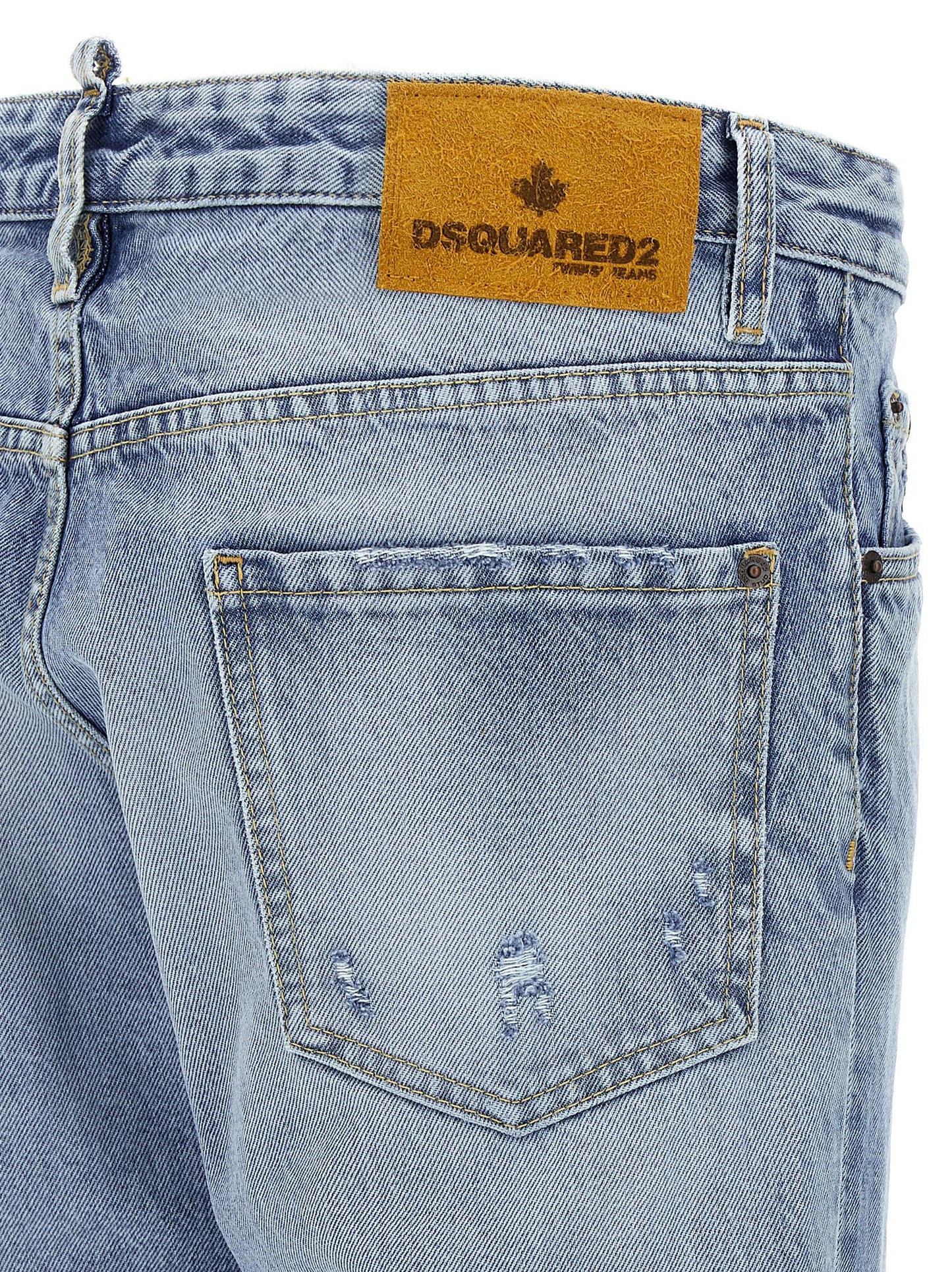 Jeans by Dsquared² for men in denim cotton & suede leather light-blue features an refined tailoring silhouette, showcasing a premium skinny with a and long cut for a refined tailoring look.