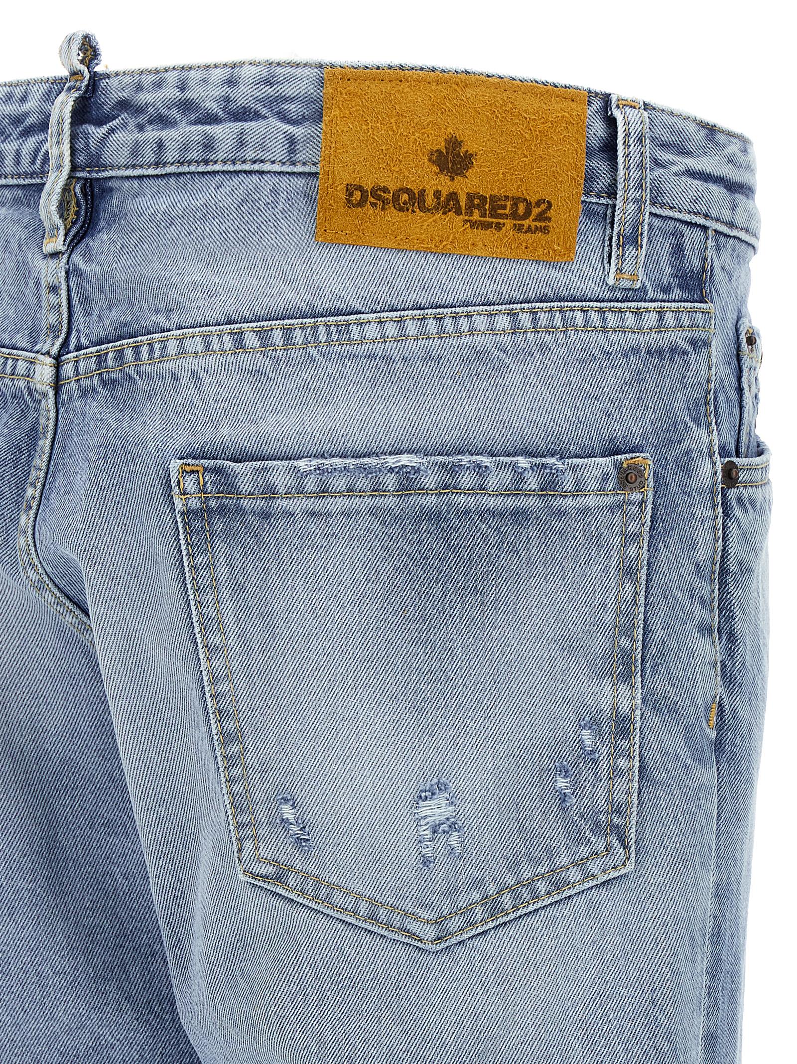 Jeans by Dsquared² for men in denim cotton & suede leather light-blue features an refined tailoring silhouette, showcasing a premium skinny with a and long cut for a refined tailoring look.