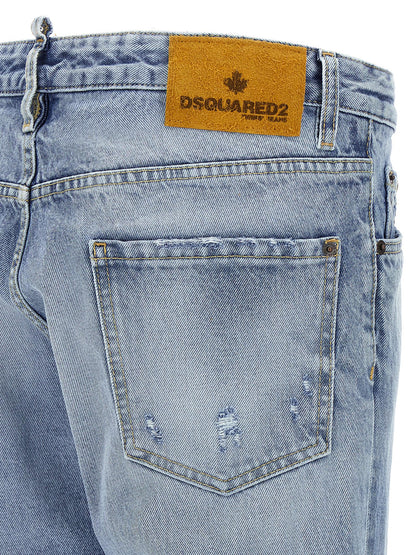 Jeans by Dsquared² for men in denim cotton & suede leather light-blue features an refined tailoring silhouette, showcasing a premium skinny with a and long cut for a refined tailoring look.