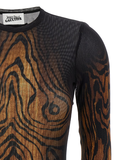 Bodysuit by Jean Paul Gaultier for women in polyamide multicolor & print showcases a coveted silhouette, artfully finished with a coveted crew neckline and for a coveted look.