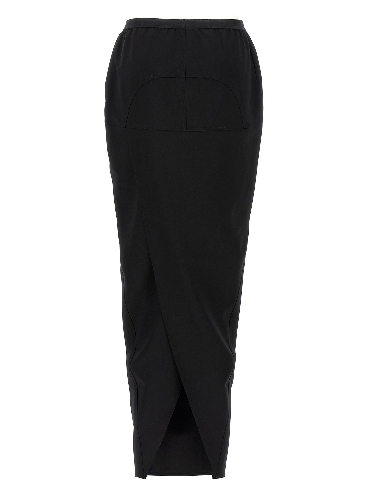 Skirt by Rick Owens for women in nylon & wool black features an tailored silhouette, artfully capturing the essence of Women's Asymmetrical Nylon & Wool Mini Skirt in a sophisticated mini.