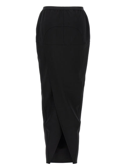 Skirt by Rick Owens for women in nylon & wool black features an tailored silhouette, artfully capturing the essence of Women's Asymmetrical Nylon & Wool Mini Skirt in a sophisticated mini.