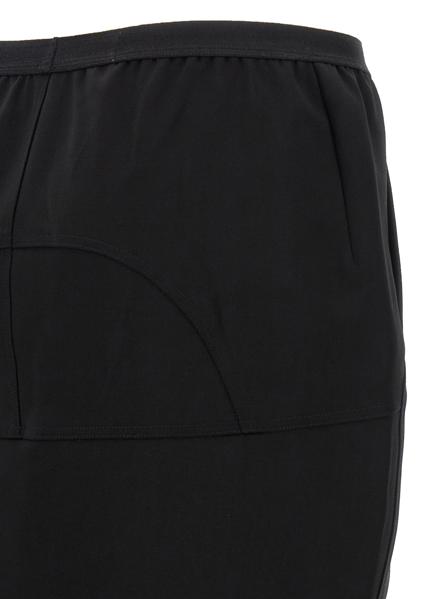 Skirt by Rick Owens for women in nylon & wool black features a sublime silhouette, showcasing the sublime design of the Women's Asymmetrical Nylon & Wool Mini Skirt in a sophisticated mini.