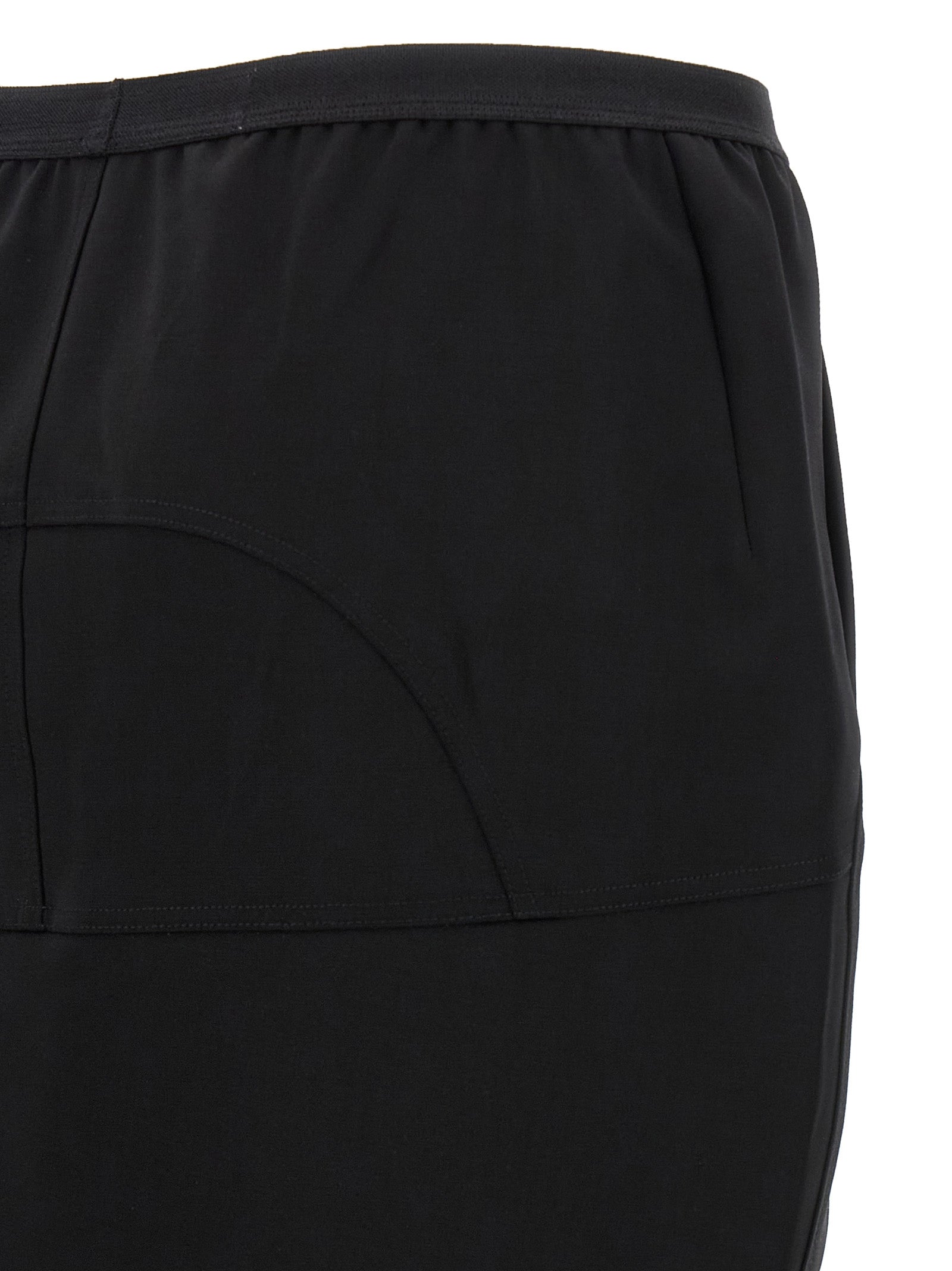 Skirt by Rick Owens for women in nylon & wool black features a sublime silhouette, showcasing the sublime design of the Women's Asymmetrical Nylon & Wool Mini Skirt in a sophisticated mini.