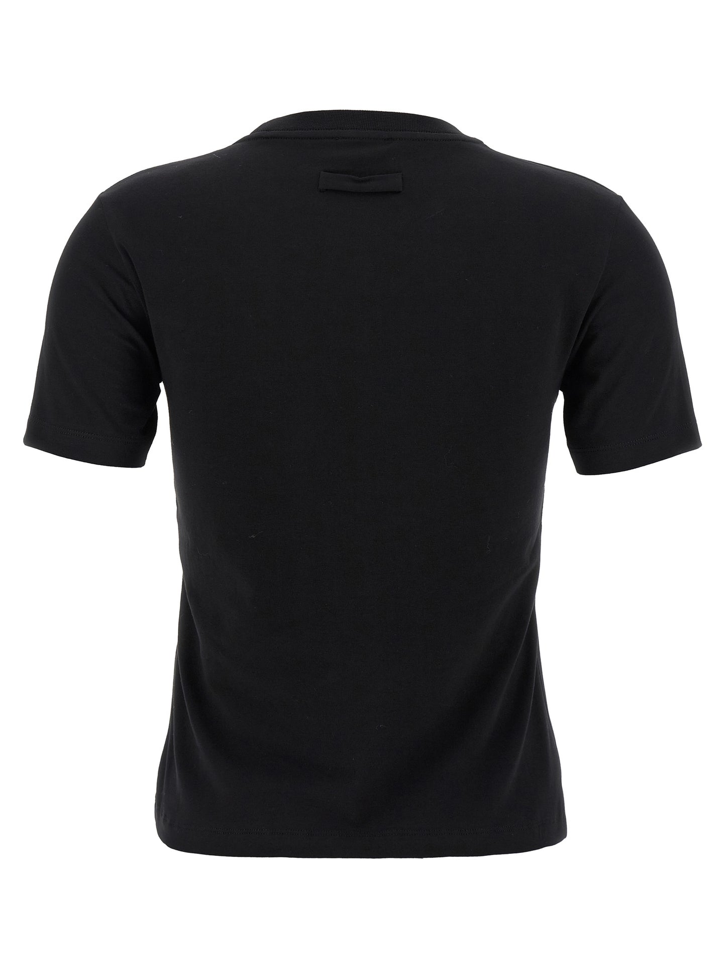 T-Shirt by Jean Paul Gaultier for women in stretch organic cotton black & print features an edgy silhouette, meticulously detailed with a sophisticated and crew neckline for a truly edgy finish.