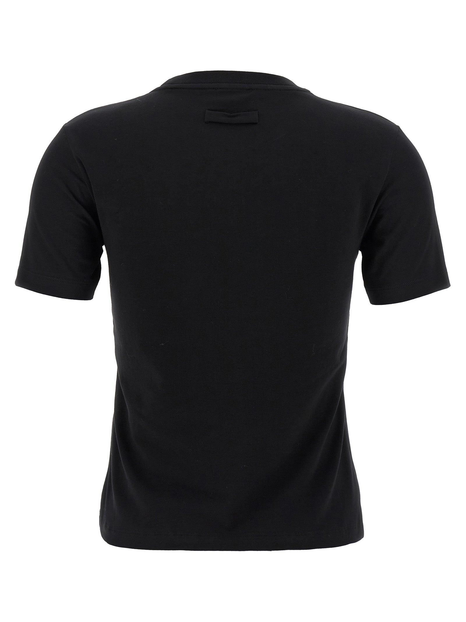 T-Shirt by Jean Paul Gaultier for women in stretch organic cotton black & print features an edgy silhouette, meticulously detailed with a sophisticated and crew neckline for a truly edgy finish.