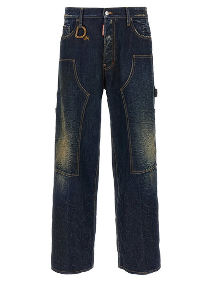 Jeans by Dsquared² for men in denim cotton blue & signature features an refined tailoring silhouette, showcasing a premium straight-leg with a and long cut for a refined tailoring look.