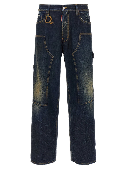 Jeans by Dsquared² for men in denim cotton blue & signature features an refined tailoring silhouette, showcasing a premium straight-leg with a and long cut for a refined tailoring look.