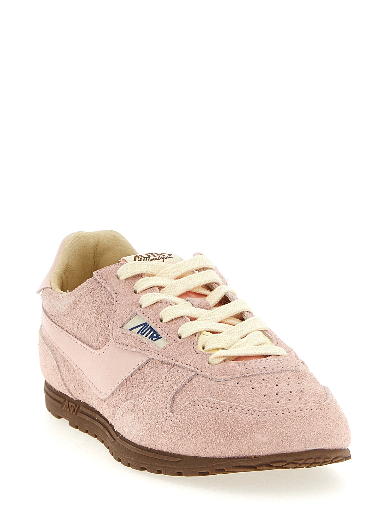 Sneakers by Autry for women in nylon cotton terry & suede cowhide leather multicolor, pink & jacquard features an versatile design from the Women's Low Top Nylon Cotton Terry & Suede Cowhide Leather Sneakers collection, highlighting a versatile low-top style for a premium, high-fashion look.