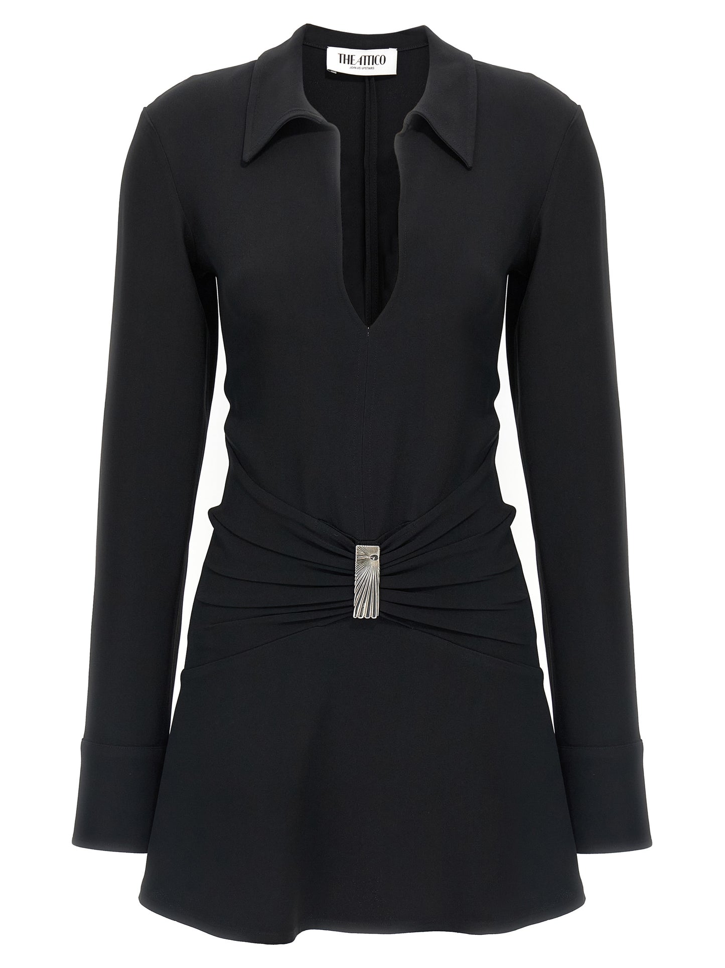 Dress by The Attico for women in marabou & viscose black features an magnificent silhouette, artfully detailed with a magnificent v-neck neckline and that flows into an magnificent short mini.