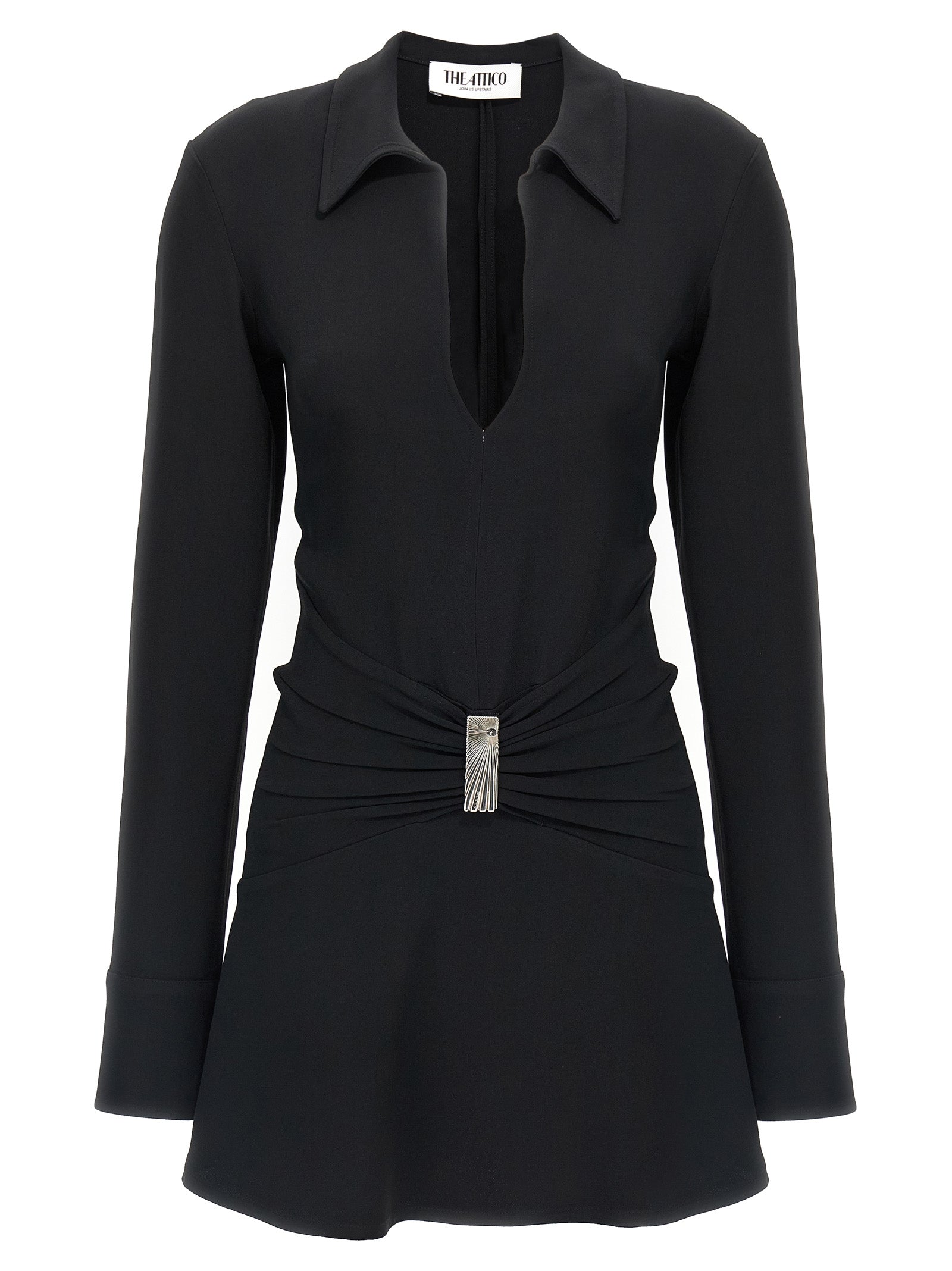Dress by The Attico for women in marabou & viscose black features an magnificent silhouette, artfully detailed with a magnificent v-neck neckline and that flows into an magnificent short mini.
