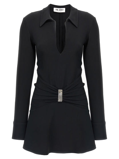 Dress by The Attico for women in marabou & viscose black features an magnificent silhouette, artfully detailed with a magnificent v-neck neckline and that flows into an magnificent short mini.