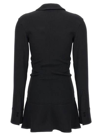 Dress by The Attico for women in marabou & viscose black features an sultry silhouette defined by a v-neck neckline and , falling to an sultry short mini for a sultry look.