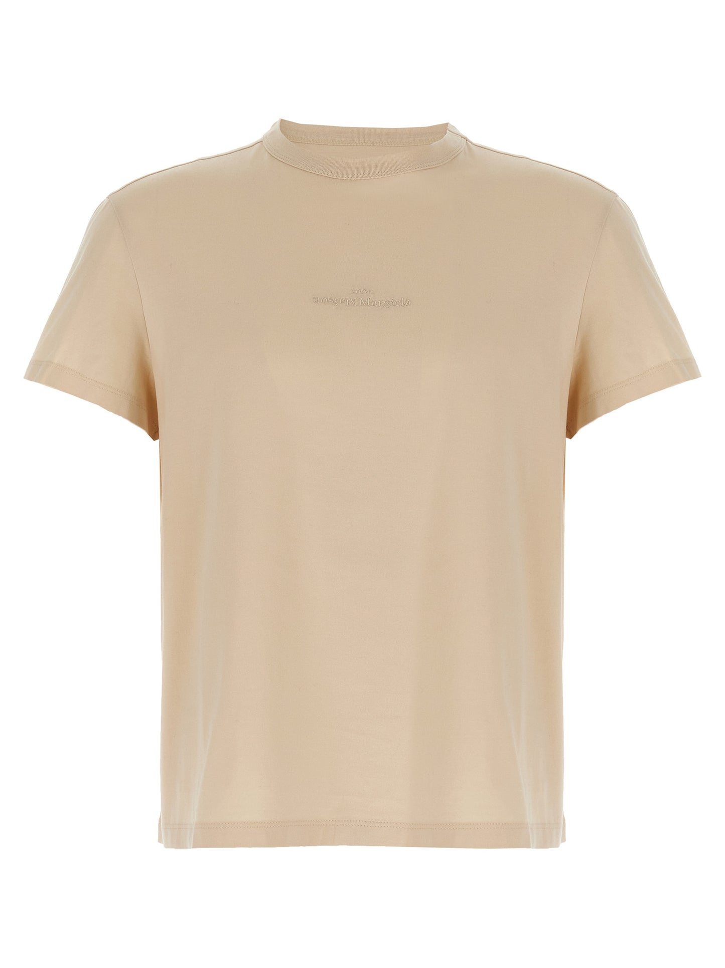 T-Shirt by Maison Margiela for men in cotton beige showcases a chic silhouette, artfully detailed with a chic crew neckline and short-sleeve for a chic finish.