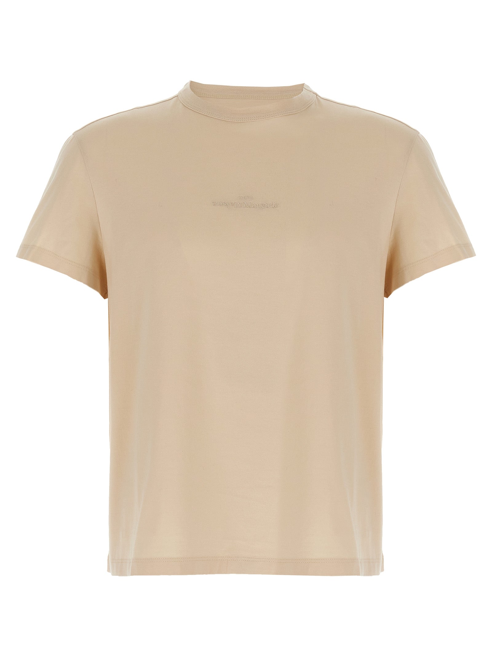 T-Shirt by Maison Margiela for men in cotton beige showcases a chic silhouette, artfully detailed with a chic crew neckline and short-sleeve for a chic finish.