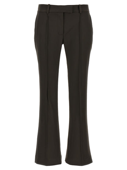 Trousers by The Attico for women in virgin wool brown features a artisanal silhouette, showcasing a sophisticated flared with a long and for a artisanal finish.