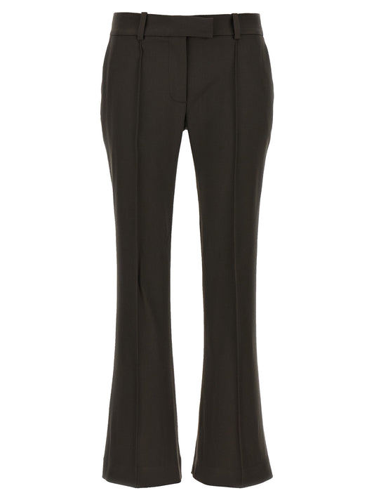 Trousers by The Attico for women in virgin wool brown features a artisanal silhouette, showcasing a sophisticated flared with a long and for a artisanal finish.