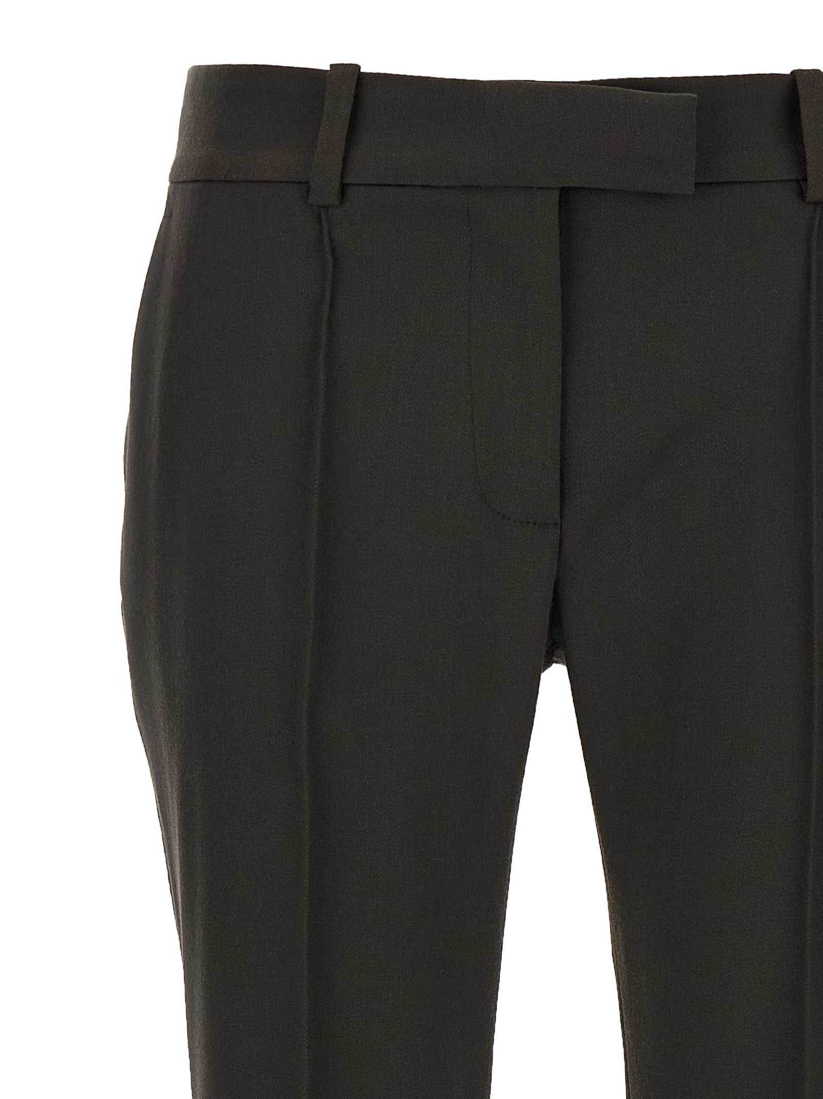 Trousers by The Attico for women in virgin wool brown features a sculptural silhouette, showcasing a sculptural flared and long with a sophisticated for a sculptural finish.