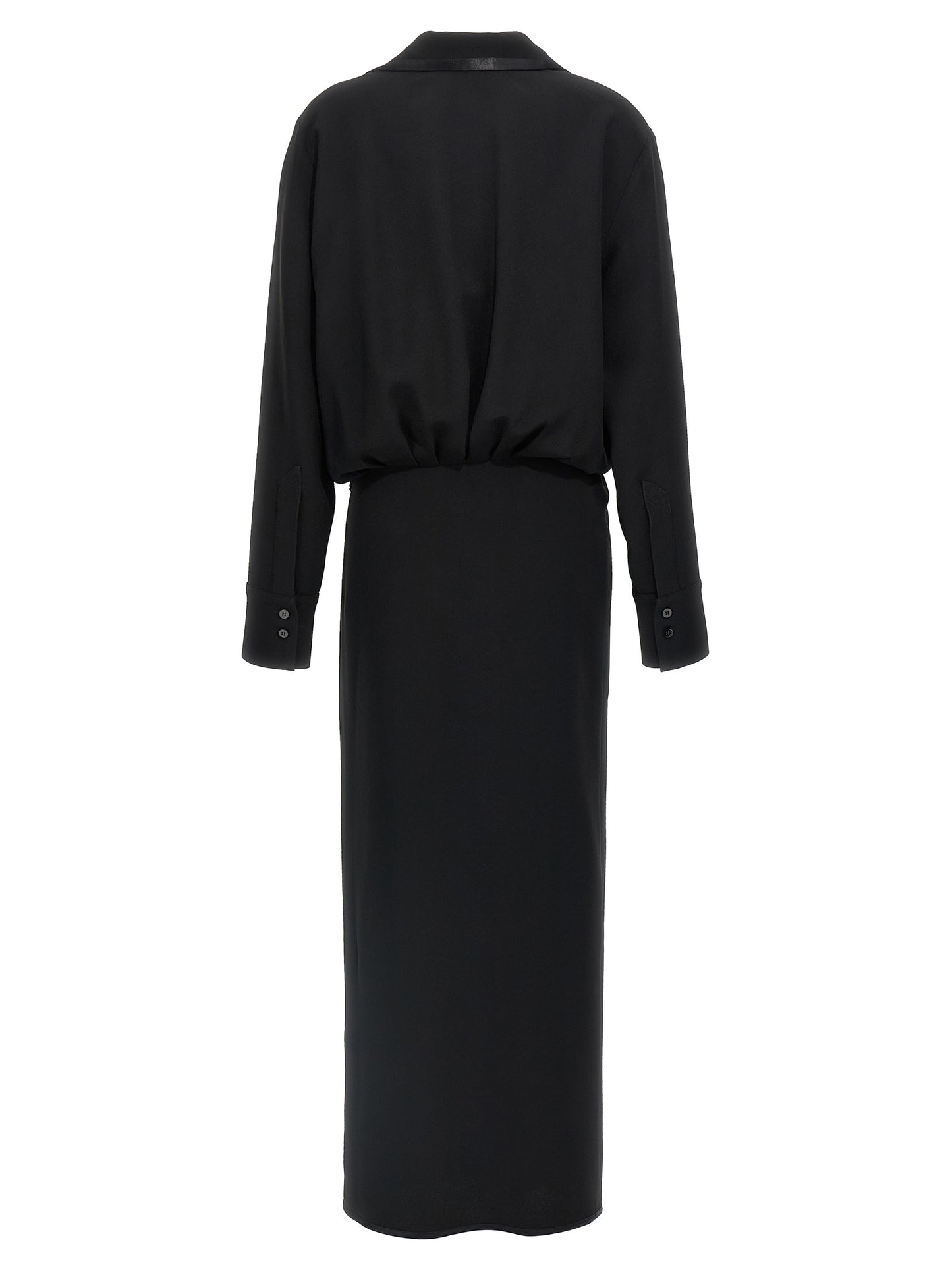 Dress by The Attico for women in marabou acrylic viscose satin black features an eye catching silhouette with a sophisticated v-neck neckline, elegant , and a refined midi for a eye catching aesthetic.