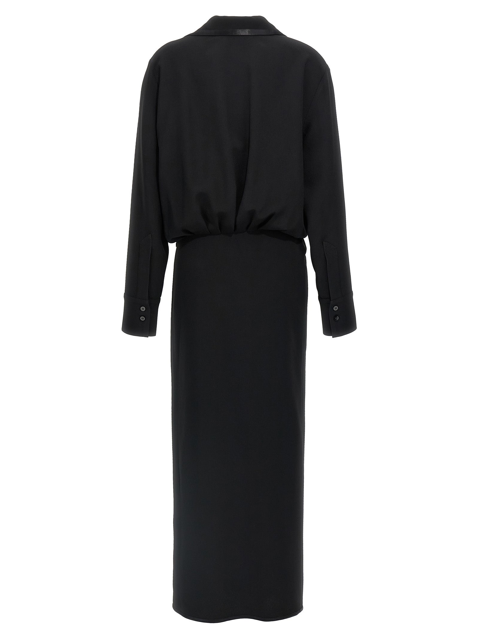 Dress by The Attico for women in marabou acrylic viscose satin black features an eye catching silhouette with a sophisticated v-neck neckline, elegant , and a refined midi for a eye catching aesthetic.