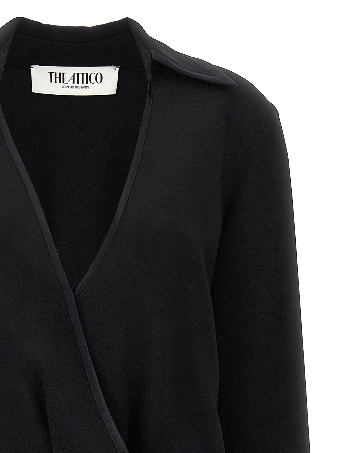 Dress by The Attico for women in marabou acrylic viscose satin black features an cute silhouette, detailed with a and v-neck neckline that elegantly flows into a cute midi.