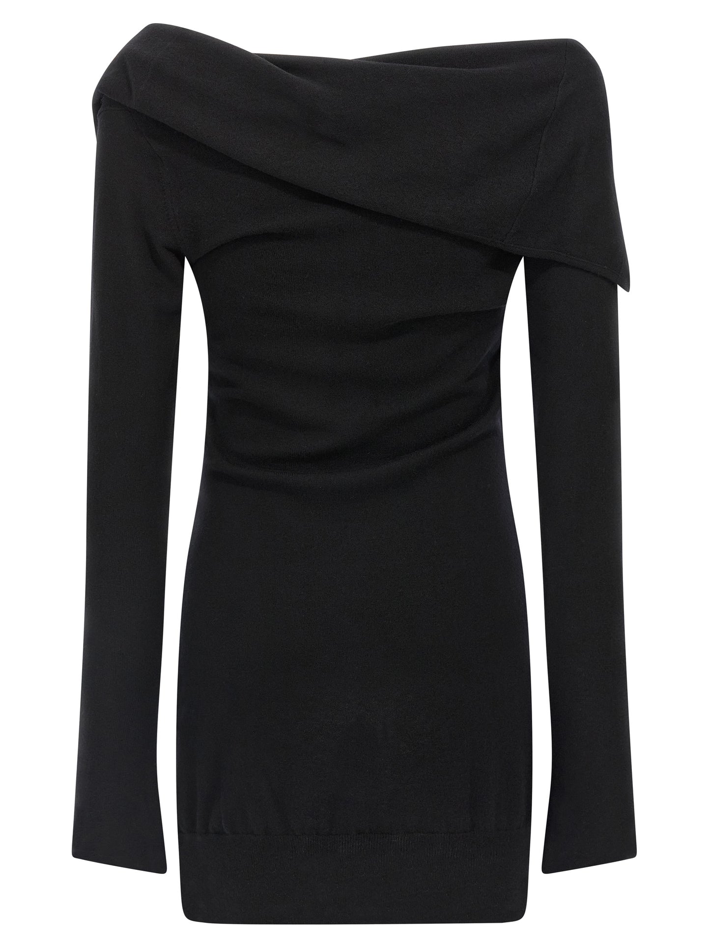 Dress by The Attico for women in cashmere virgin wool black features a dramatic silhouette, showcasing an elegant shawl-collar neckline and that flows into a dramatic short mini.