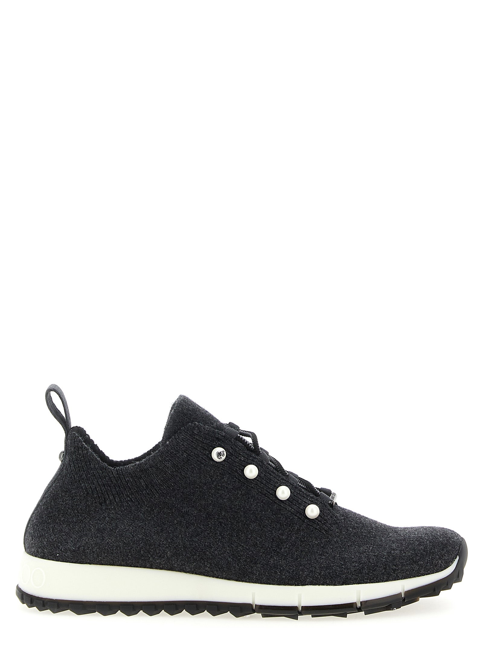 Sneakers by Jimmy Choo for women in cashmere & polyester black & pearl presents a impeccable silhouette as Women's Low Top Sock Cashmere & Polyester Sneakers, expertly defined by a impeccable low-top sock style for a impeccable, high-fashion look.
