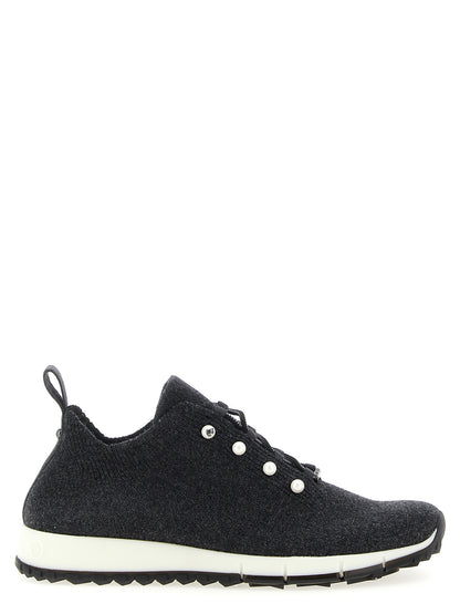 Sneakers by Jimmy Choo for women in cashmere & polyester black & pearl presents a impeccable silhouette as Women's Low Top Sock Cashmere & Polyester Sneakers, expertly defined by a impeccable low-top sock style for a impeccable, high-fashion look.
