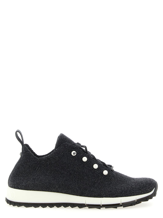 Sneakers by Jimmy Choo for women in cashmere & polyester black & pearl presents a impeccable silhouette as Women's Low Top Sock Cashmere & Polyester Sneakers, expertly defined by a impeccable low-top sock style for a impeccable, high-fashion look.