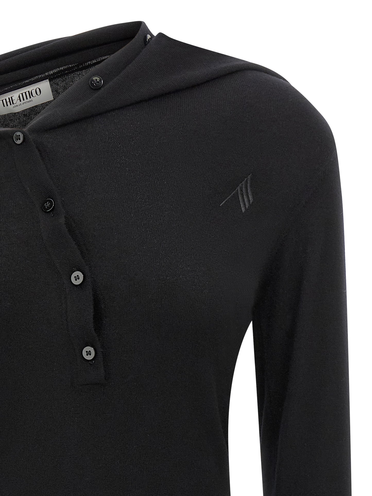 Dress by The Attico for women in cashmere virgin wool black features an eye catching silhouette with a sophisticated shawl-collar neckline, elegant , and a refined short mini for a eye catching aesthetic.