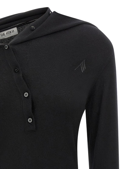 Dress by The Attico for women in cashmere virgin wool black features an eye catching silhouette with a sophisticated shawl-collar neckline, elegant , and a refined short mini for a eye catching aesthetic.