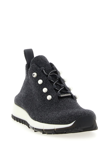 Sneakers by Jimmy Choo for women in cashmere & polyester black & pearl features an timeless silhouette from the Women's Low Top Sock Cashmere & Polyester Sneakers collection, showcasing a signature low-top sock style with an timeless finish.