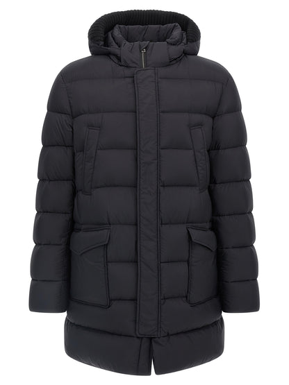 Hooded Parka by Herno for men in nylon & goose-down black presents a decadent silhouette, showcasing the decadent hooded neckline and functional water-resistant, hooded & insulated for a premium, weather-ready look.