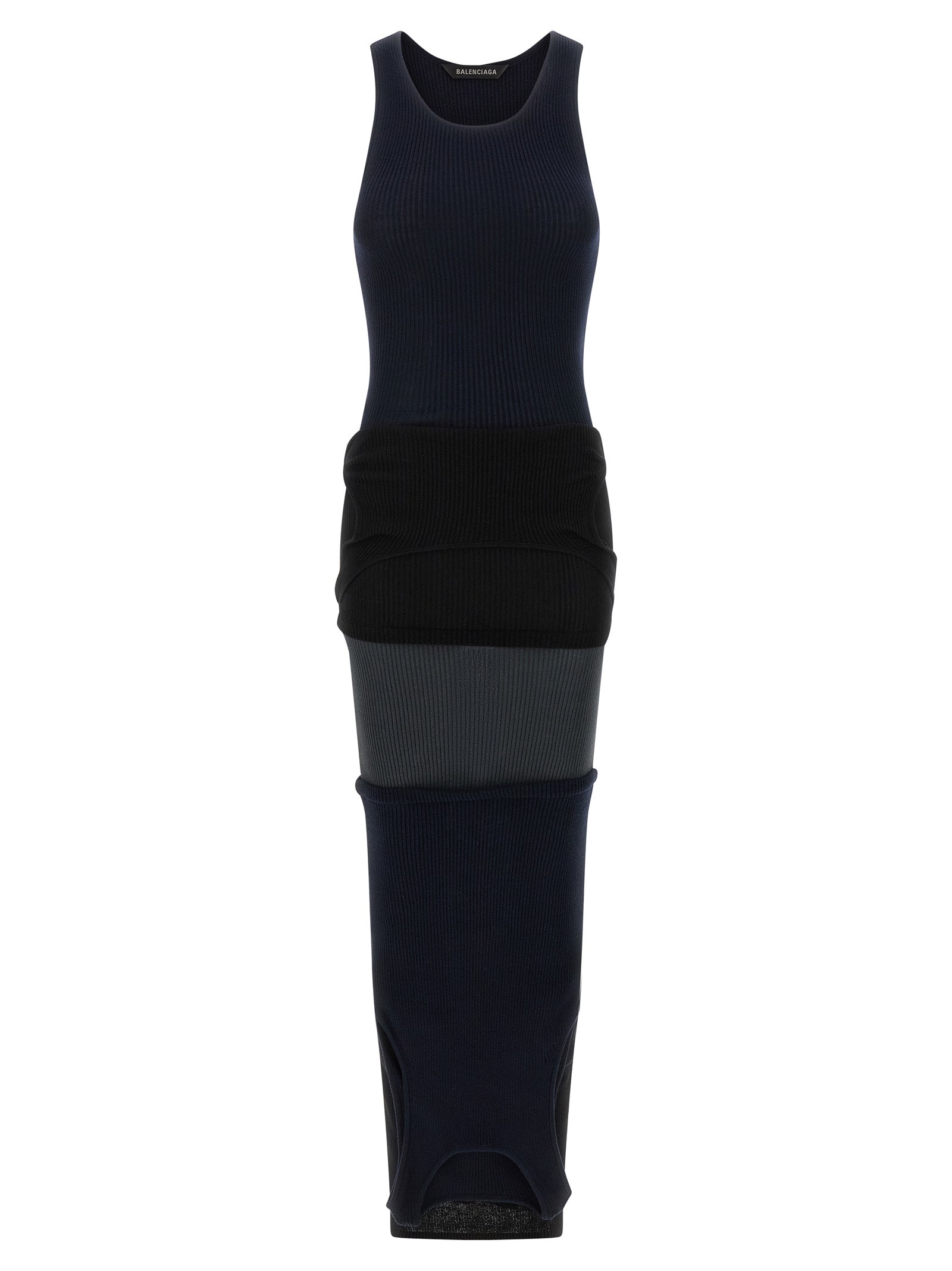 Dress by Balenciaga for women in cotton black showcases a striking silhouette, elegantly detailed with a sleeveless, refined round neckline, and a striking maxi long for a striking finish.