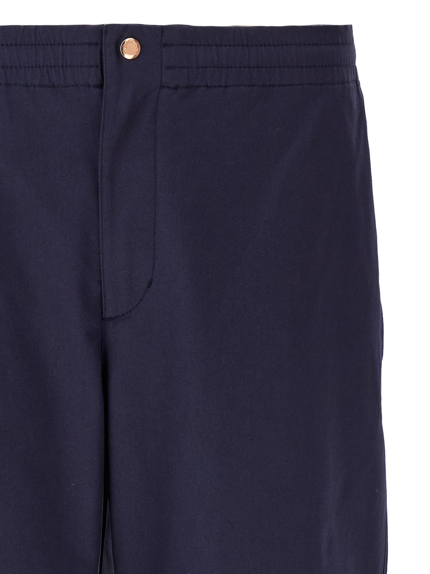 Trousers by MONCLER GENIUS for men in stretch cotton blue presents a perennial silhouette, meticulously tailored with a straight-leg & wide cut, long finish, and an elegant .