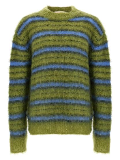 Cardigan by Marni for men in polyester & mohair multicolor, patterned & striped features an crisp silhouette, showcasing a sophisticated crew neckline and detail for a truly crisp finish.