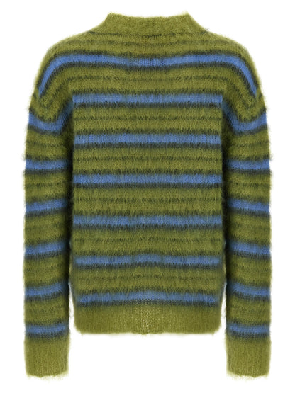 Cardigan by Marni for men in polyester & mohair multicolor, patterned & striped features a nuanced silhouette with a refined crew neckline and nuanced detailing for a sophisticated look.