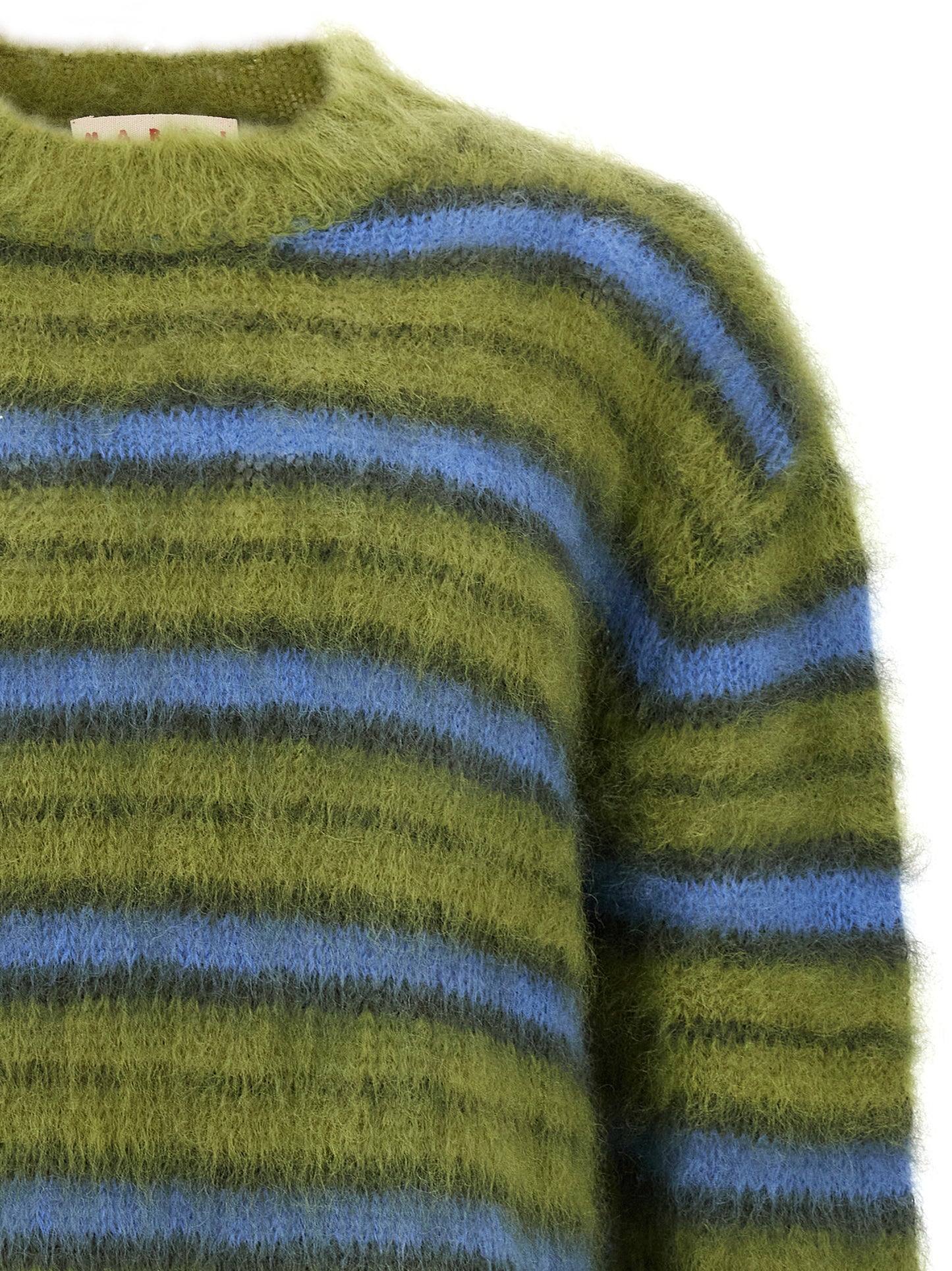 Cardigan by Marni for men in polyester & mohair multicolor, patterned & striped presents a textural silhouette, artfully finished with a textural crew neckline and for a sophisticated, textural look.