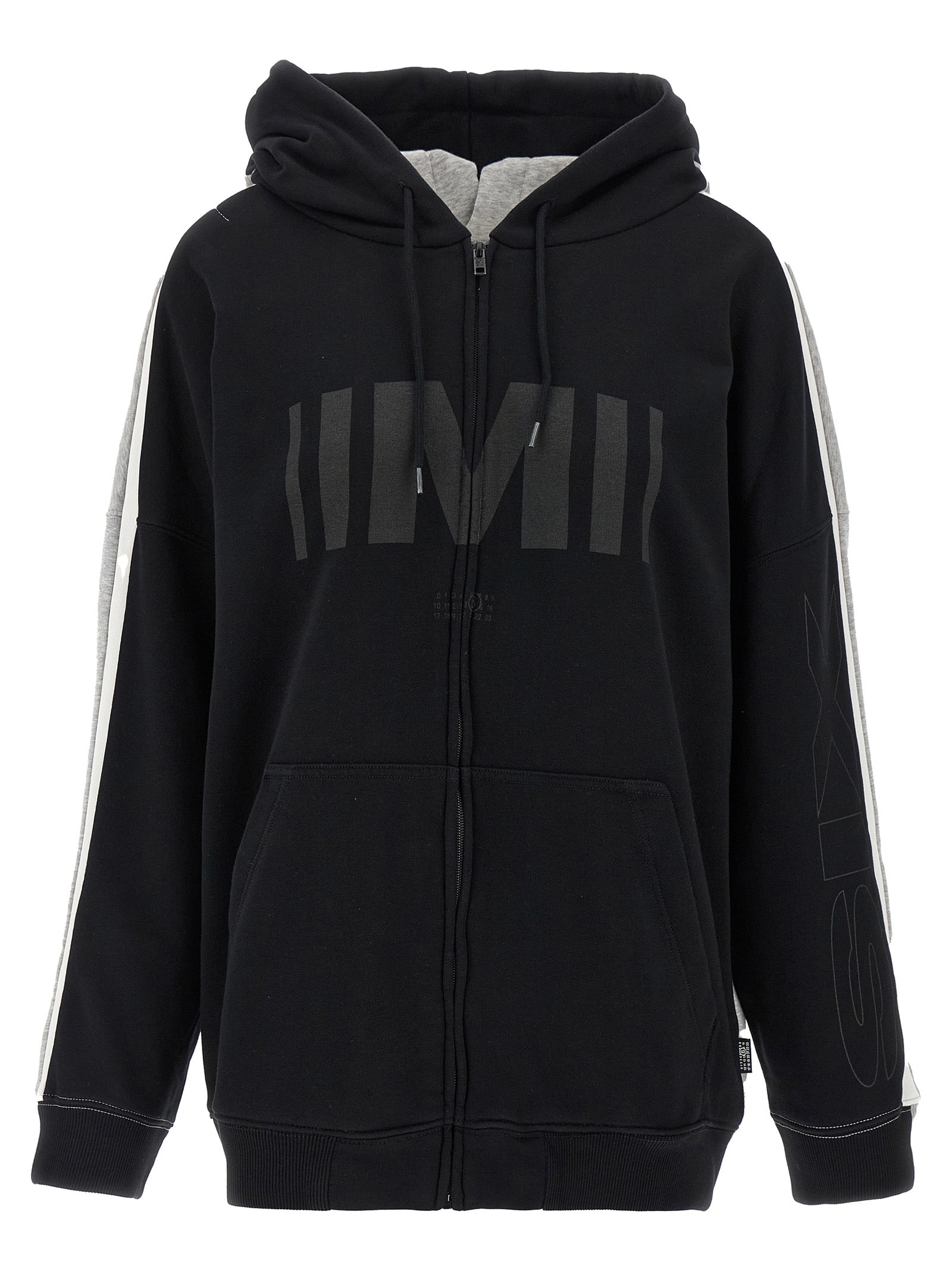 Sweatshirt Hoodie by MM6 Maison Margiela for women in cotton polyester multicolor, signature & print features an dramatic silhouette, showcasing a sophisticated hooded neckline and dramatic for a refined, modern aesthetic.