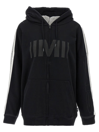 Sweatshirt Hoodie by MM6 Maison Margiela for women in cotton polyester multicolor, signature & print features an dramatic silhouette, showcasing a sophisticated hooded neckline and dramatic for a refined, modern aesthetic.