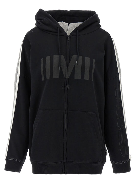 Sweatshirt Hoodie by MM6 Maison Margiela for women in cotton polyester multicolor, signature & print features an dramatic silhouette, showcasing a sophisticated hooded neckline and dramatic for a refined, modern aesthetic.