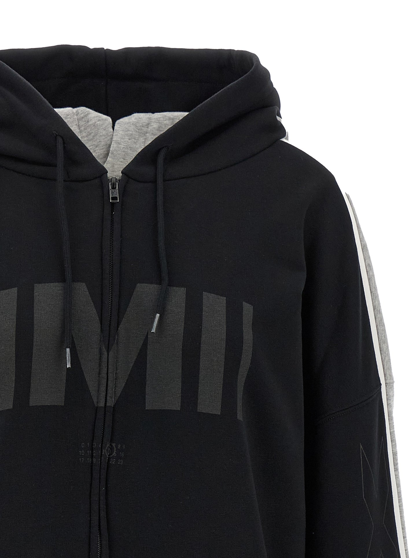 Sweatshirt Hoodie by MM6 Maison Margiela for women in cotton polyester multicolor, signature & print features an avant-garde silhouette, showcasing a sophisticated hooded neckline and detail for a truly avant-garde finish.