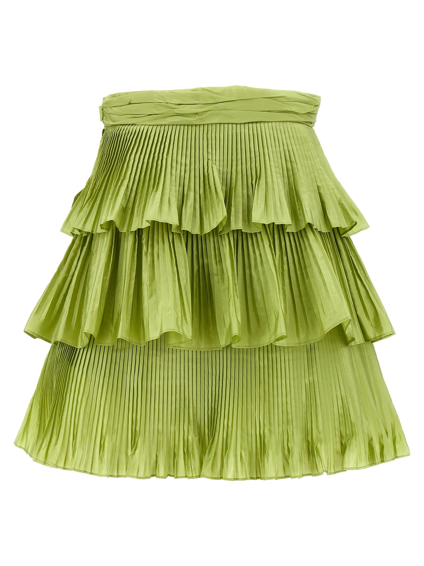 Skirt by Valentino Garavani for women in silk bicolour & green features an relaxed-yet-refined silhouette that elegantly showcases the Grace Women's Pleated Silk Mini Long Skirt design and sophisticated mini long.