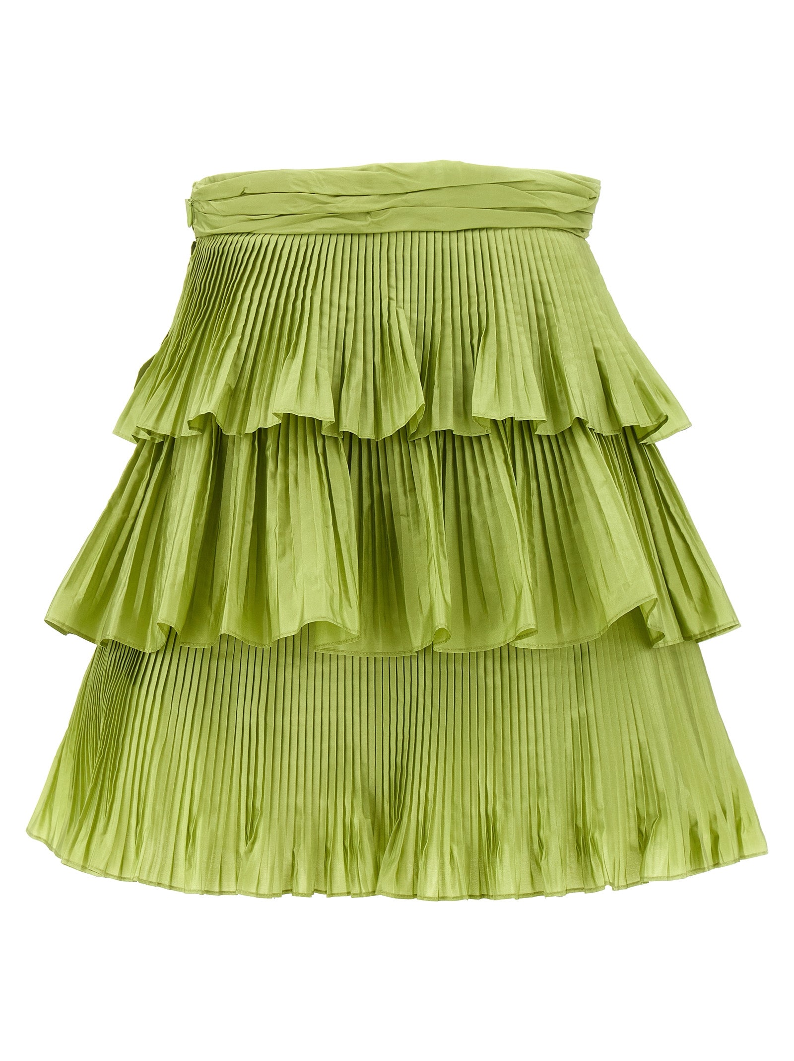 Skirt by Valentino Garavani for women in silk bicolour & green features an relaxed-yet-refined silhouette that elegantly showcases the Grace Women's Pleated Silk Mini Long Skirt design and sophisticated mini long.