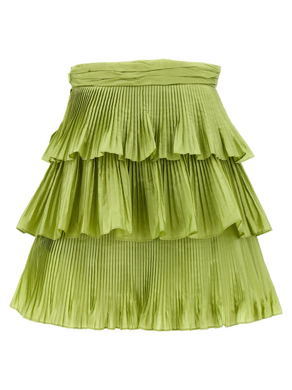 Skirt by Valentino Garavani for women in silk bicolour & green features an relaxed-yet-refined silhouette that elegantly showcases the Grace Women's Pleated Silk Mini Long Skirt design and sophisticated mini long.
