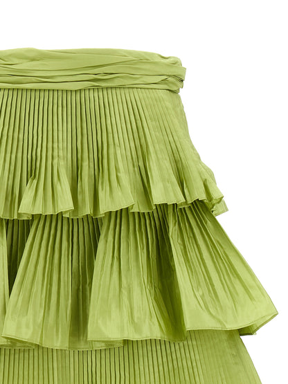 Skirt by Valentino Garavani for women in silk bicolour & green features a captivating silhouette, showcasing the captivating Grace Women's Pleated Silk Mini Long Skirt design with a sophisticated mini long for a captivating look.