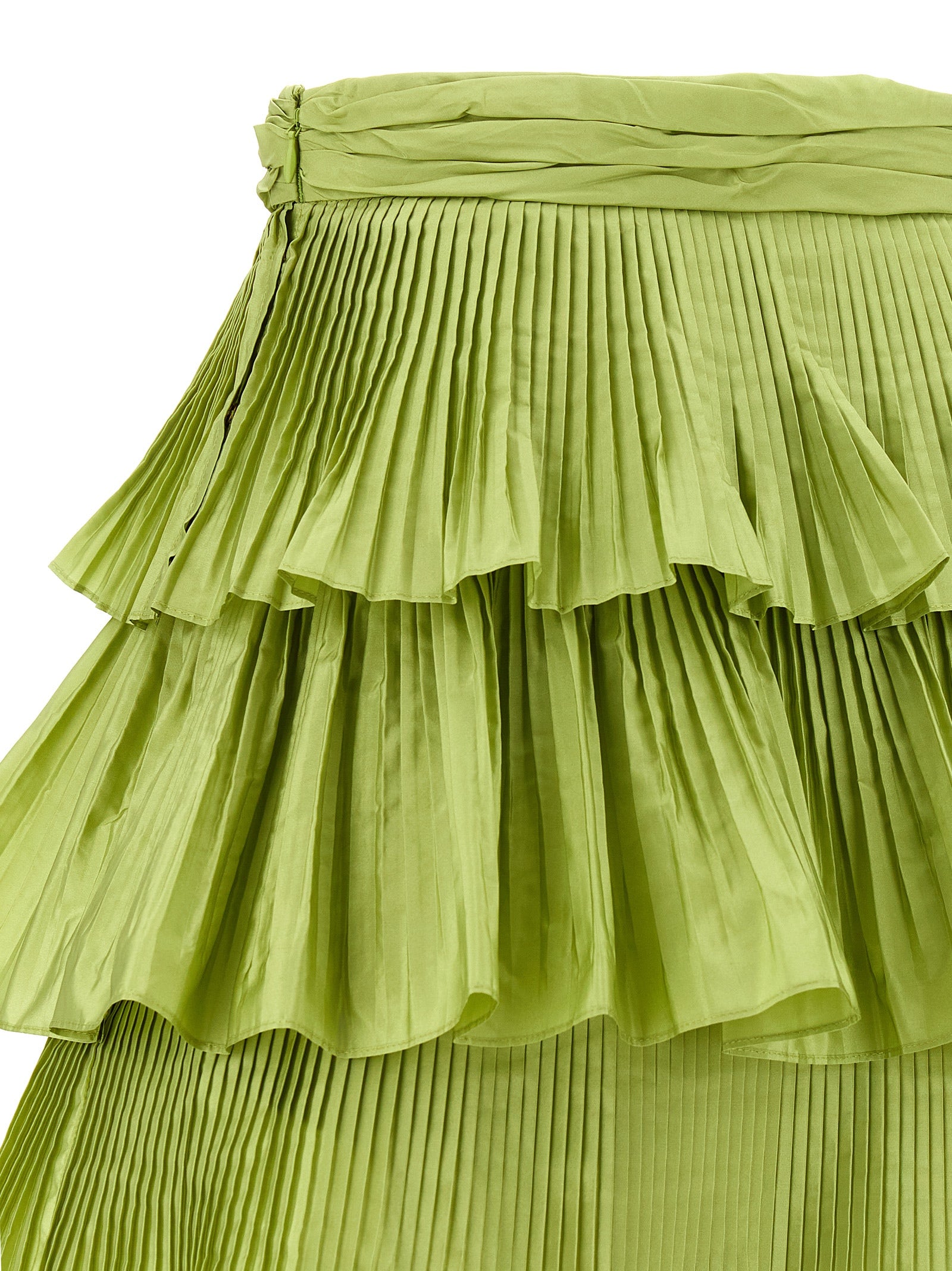 Skirt by Valentino Garavani for women in silk bicolour & green features an tailored silhouette, artfully capturing the essence of Grace Women's Pleated Silk Mini Long Skirt in a sophisticated mini long.