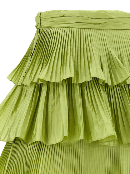 Skirt by Valentino Garavani for women in silk bicolour & green features an tailored silhouette, artfully capturing the essence of Grace Women's Pleated Silk Mini Long Skirt in a sophisticated mini long.