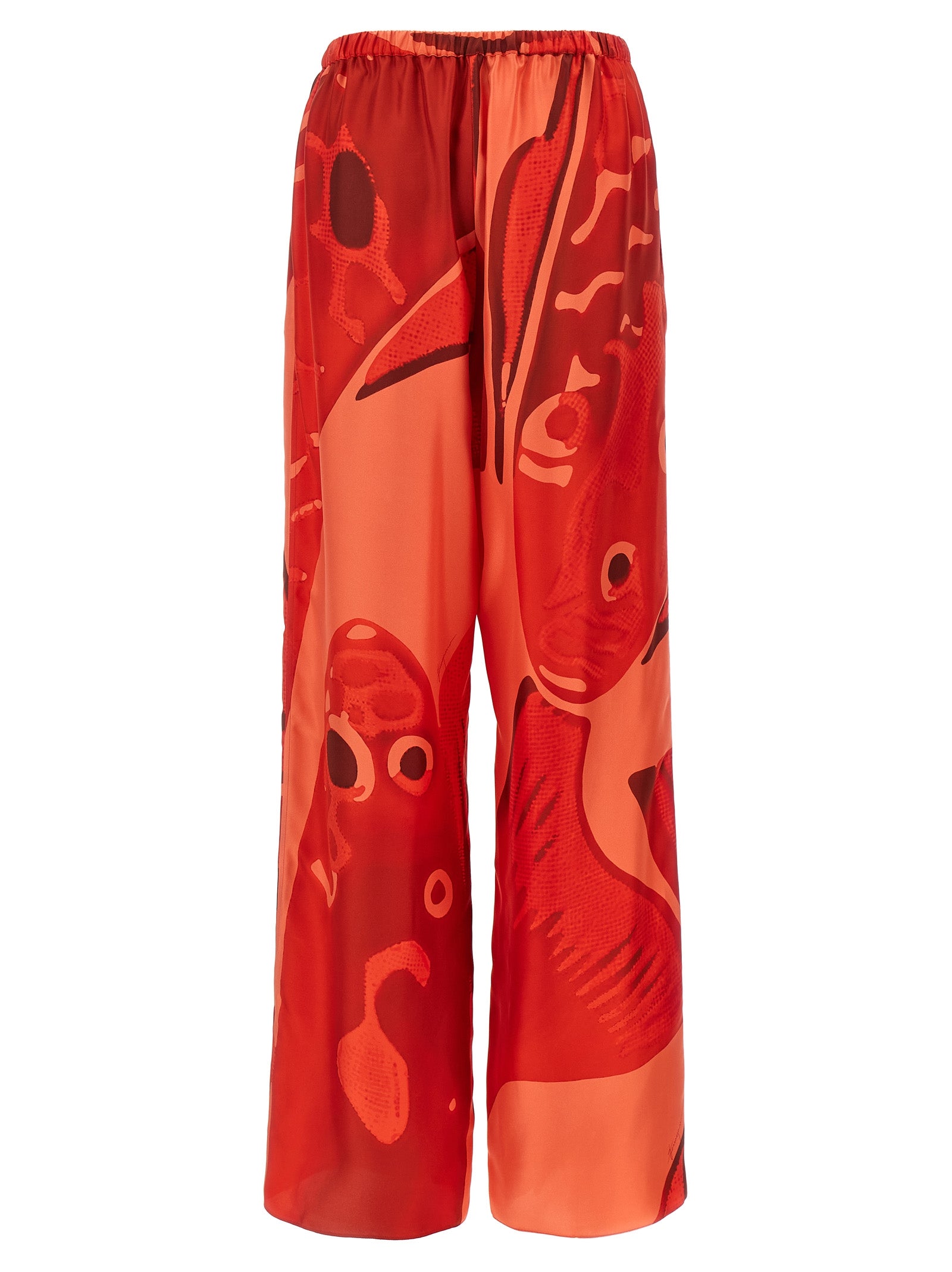 Palazzo Pants by Ferragamo for women in silk multicolor, red & print presents a tailored silhouette, showcasing a tailored relaxed-fit & wide and long cut with a refined for a truly tailored aesthetic.